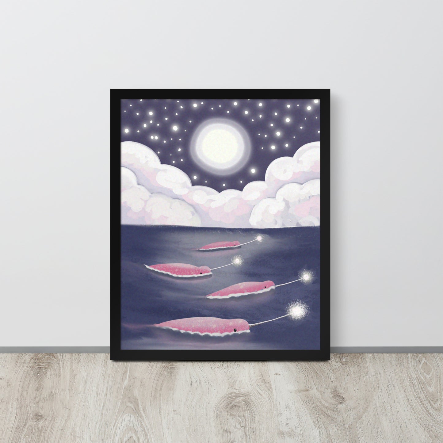 Narwhals Under the Stars | Whimsical Ocean Wall Art Print
