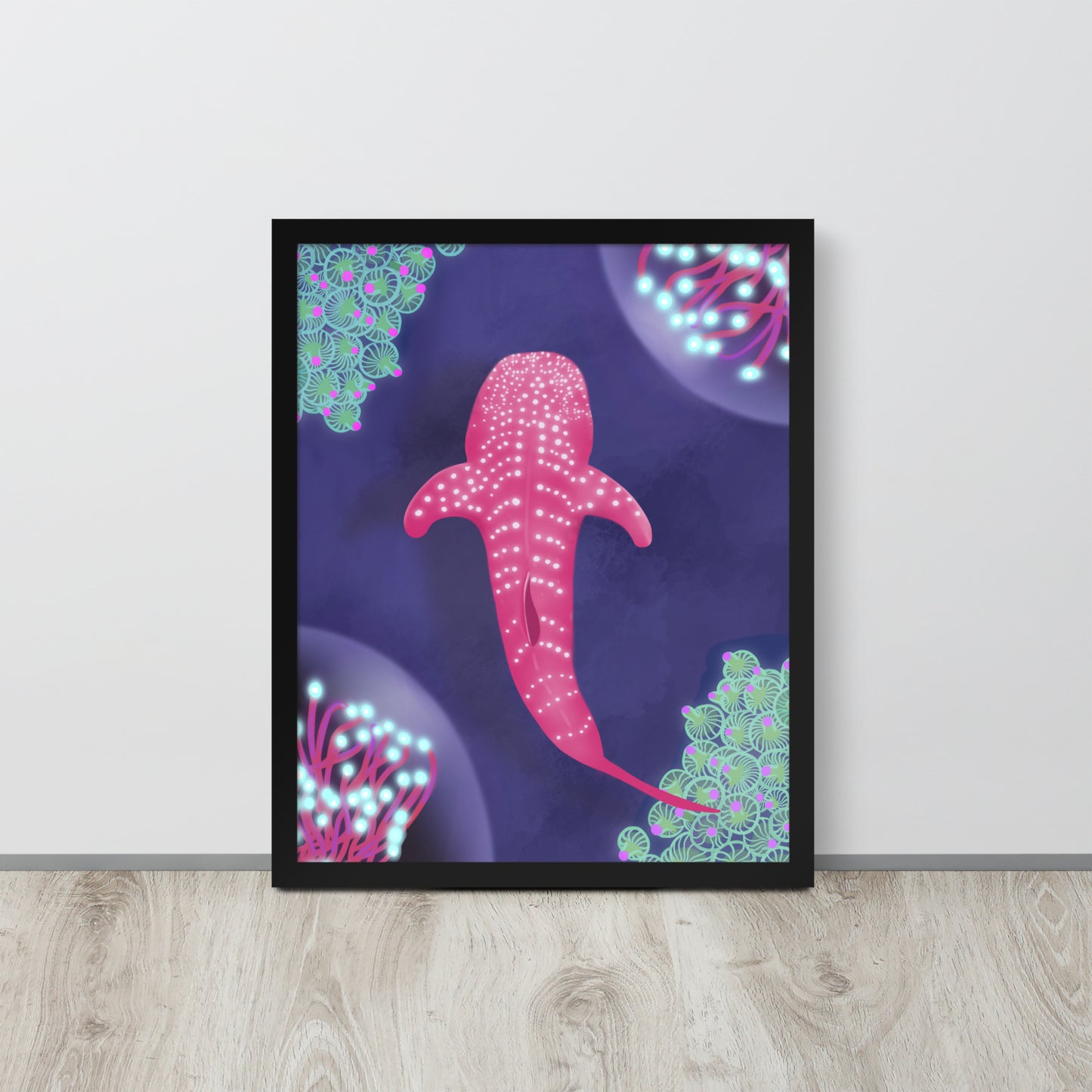 Pink Bioluminescent Whale Shark Wall Art | Ocean Print & Framed Poster