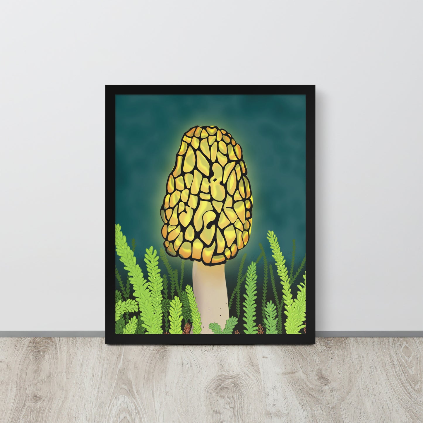 Glowing Morel Mushroom Art Print: Hand-Painted Forest Fungi Illustration
