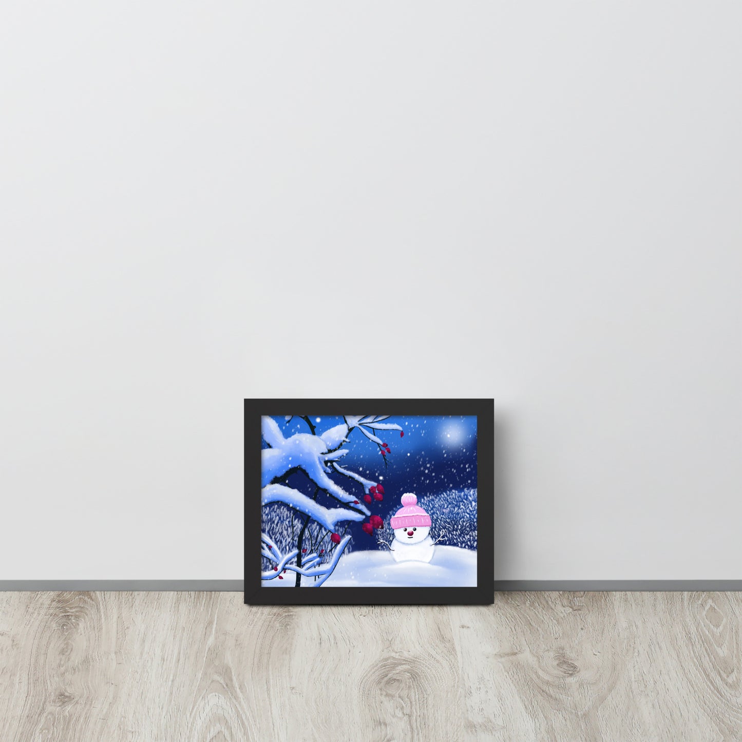 Snowman Winter Night Art Print: Whimsical Holiday Decor