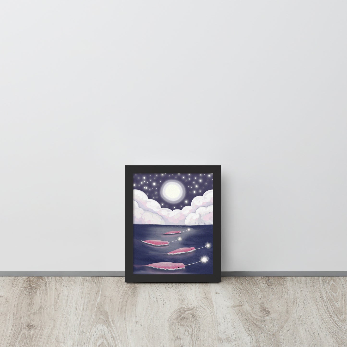 Narwhals Under the Stars | Whimsical Ocean Wall Art Print
