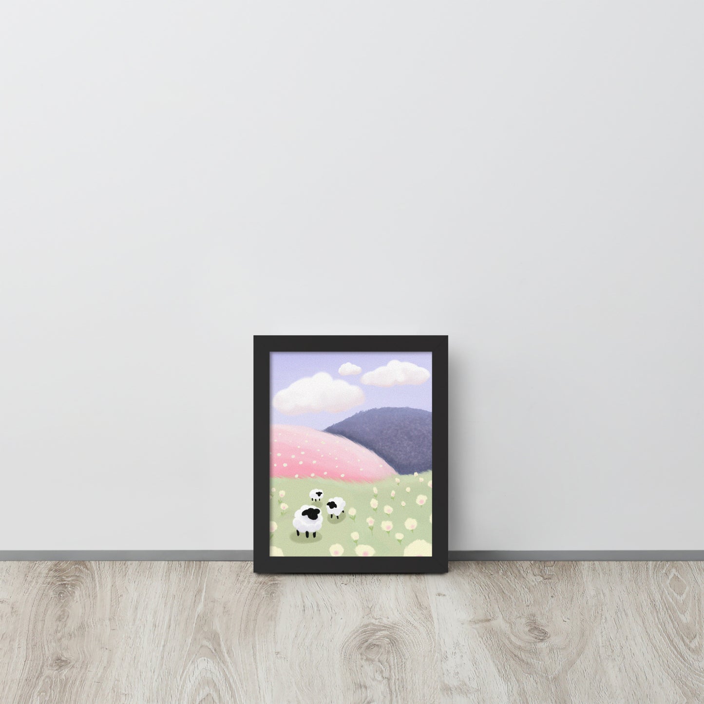 Pastel Sheep Meadow Wall Art – Whimsical Nursery Print | Framed or Unframed
