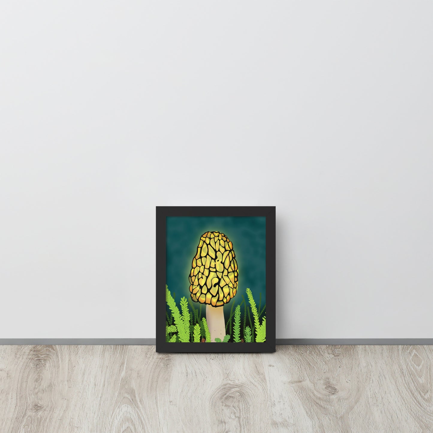 Glowing Morel Mushroom Art Print: Hand-Painted Forest Fungi Illustration