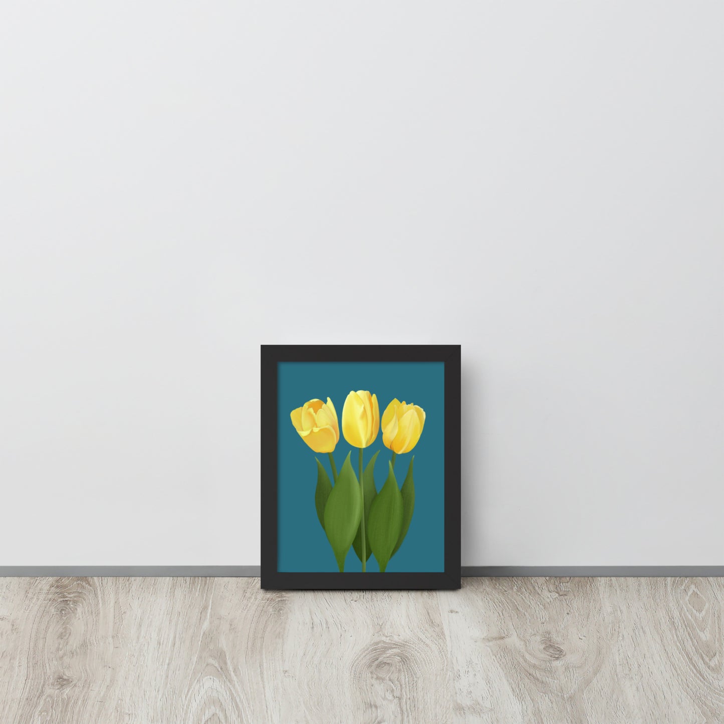 Yellow Tulip Floral Wall Art Print | Hand-Painted Botanical Decor on Teal