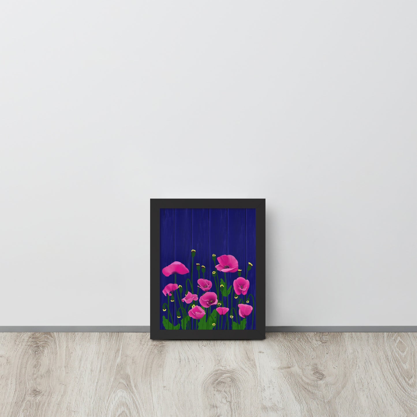 Pink Poppy Garden Wall Art | Framed Prints & Posters | Blue Fence Floral Decor