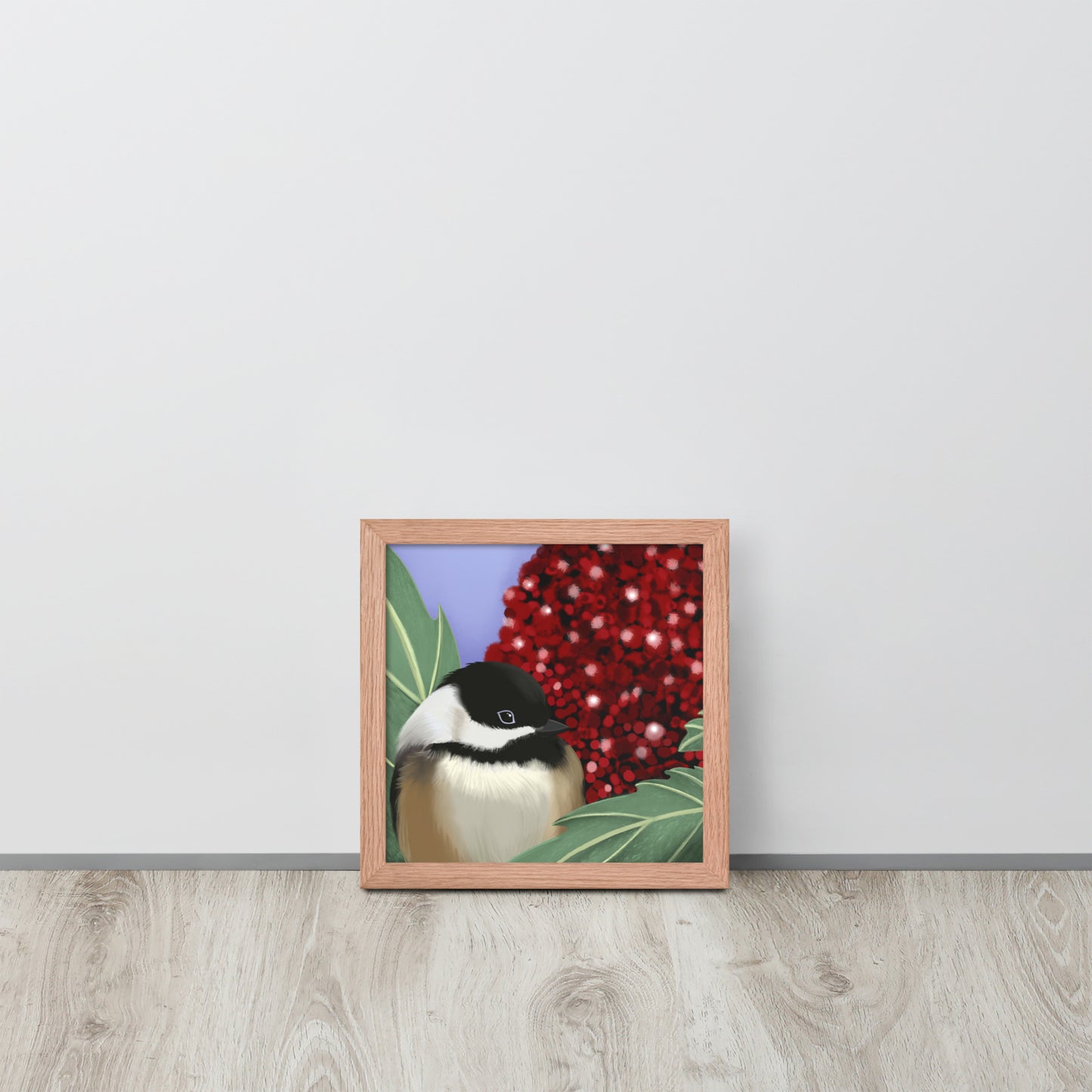 Chickadee & Sumac Tree Wall Art | Hand-Painted Bird Print | Nature Home Décor