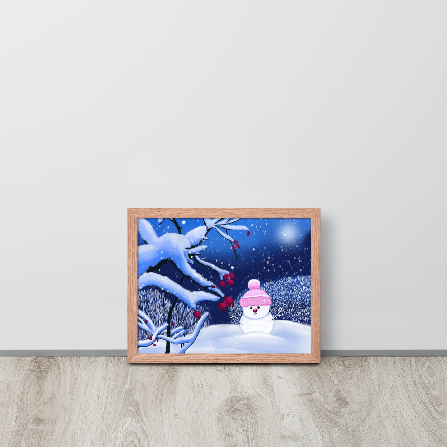 Snowman Winter Night Art Print: Whimsical Holiday Decor