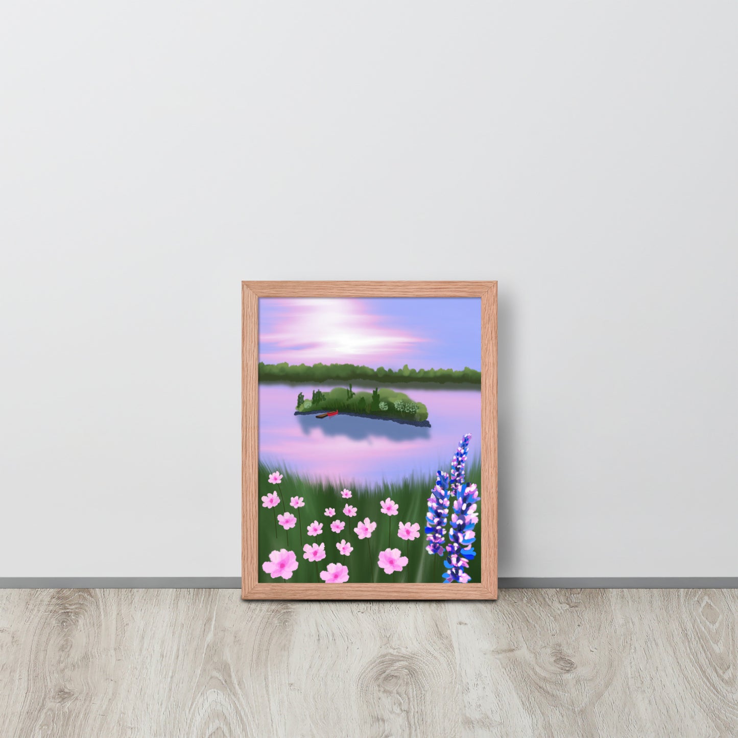 Red Canoe at Sunset – Lake Landscape Wall Art Print