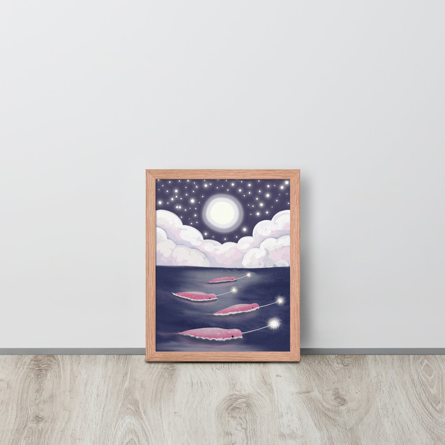 Narwhals Under the Stars | Whimsical Ocean Wall Art Print