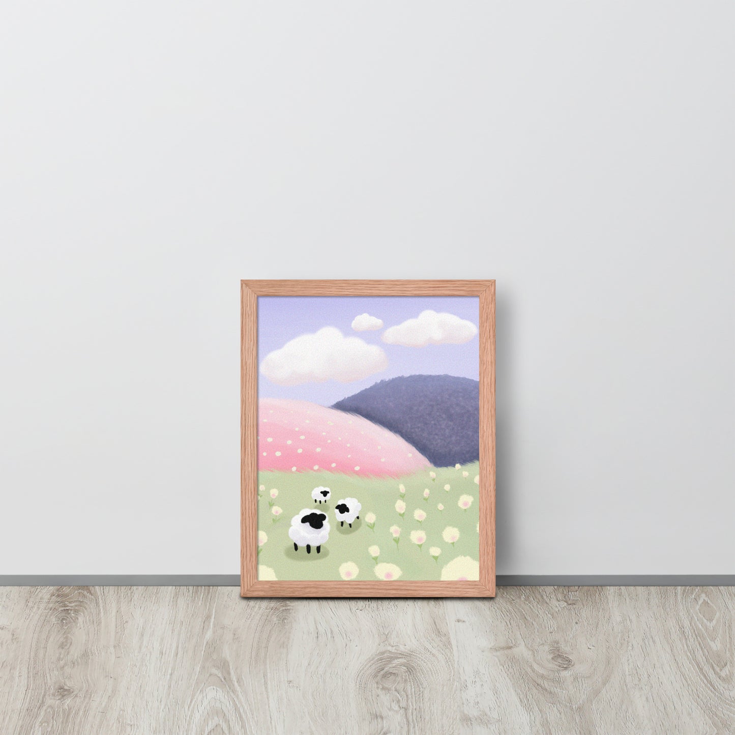 Pastel Sheep Meadow Wall Art – Whimsical Nursery Print | Framed or Unframed