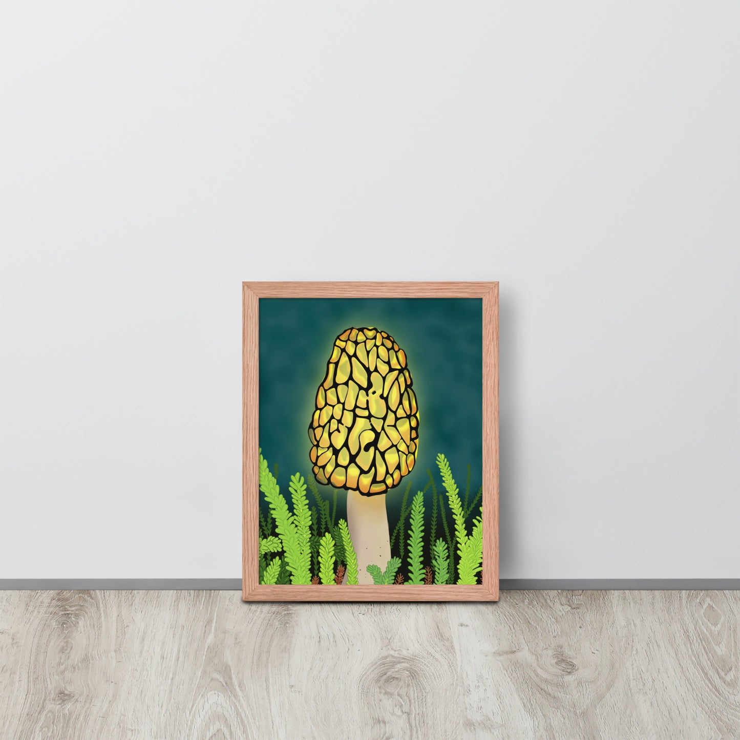 Glowing Morel Mushroom Art Print: Hand-Painted Forest Fungi Illustration