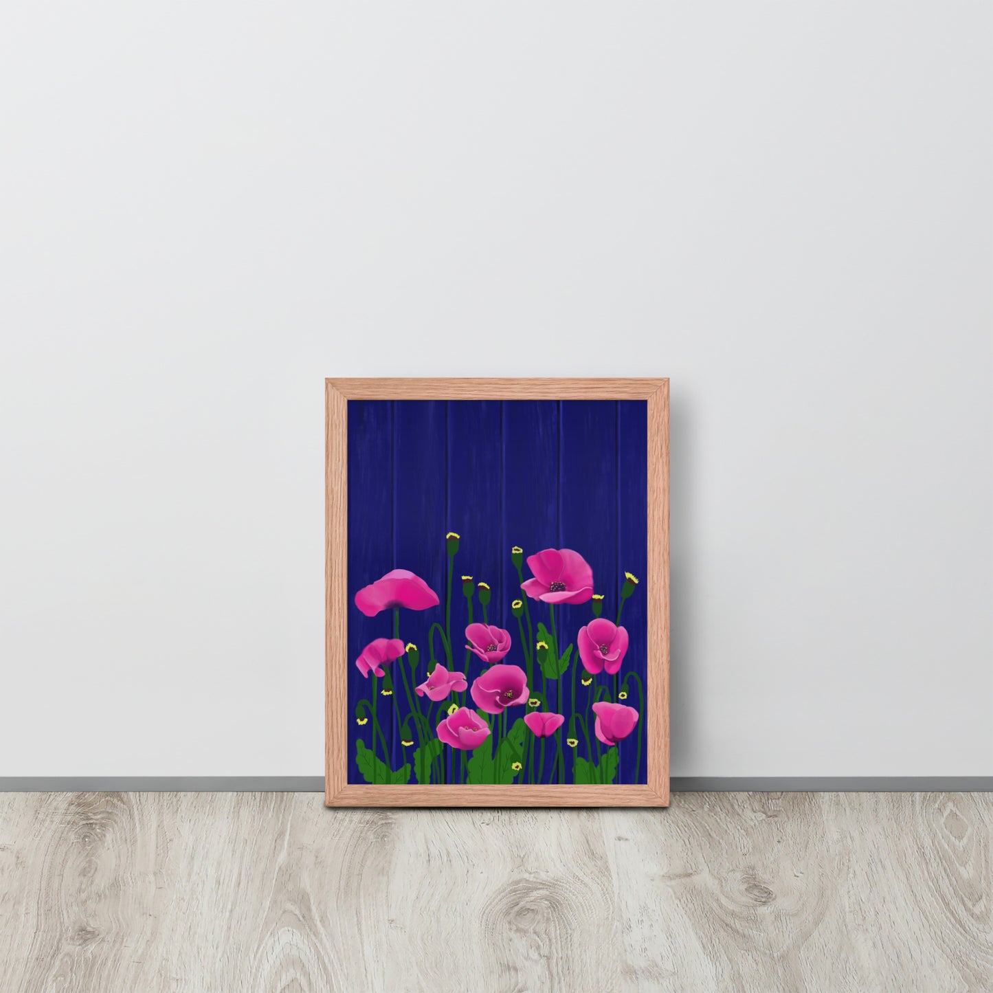 Pink Poppy Garden Wall Art | Framed Prints & Posters | Blue Fence Floral Decor