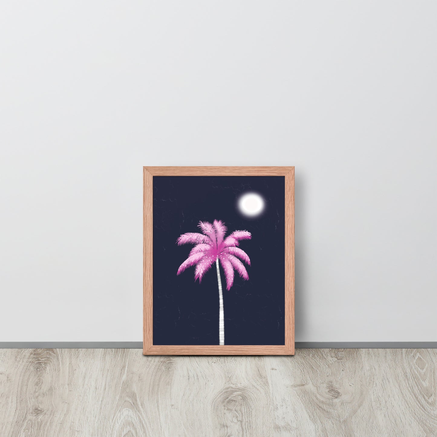 Pink Palm Tree Art Print | Tropical Night Wall Art | Coastal Boho Decor