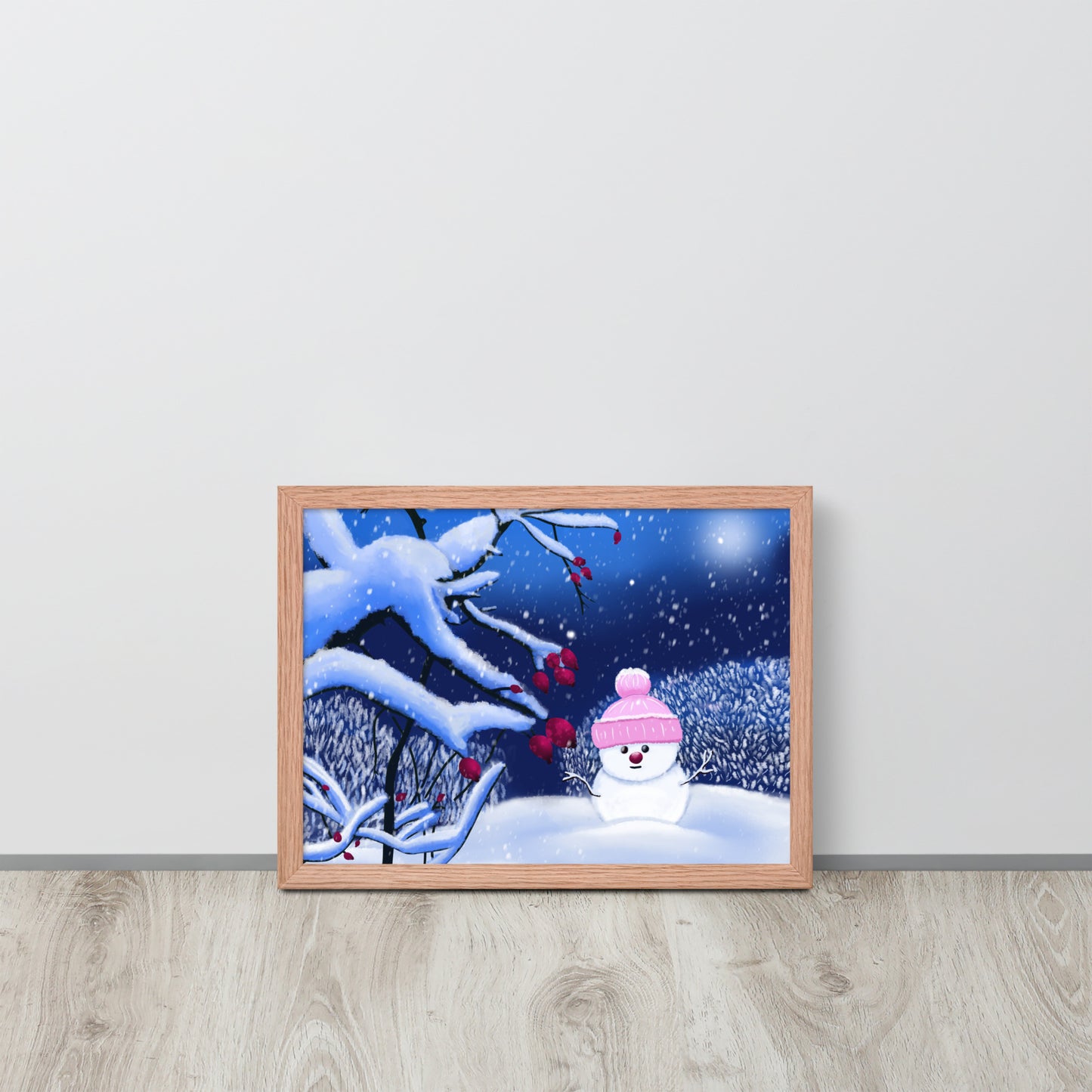 Snowman Winter Night Art Print: Whimsical Holiday Decor