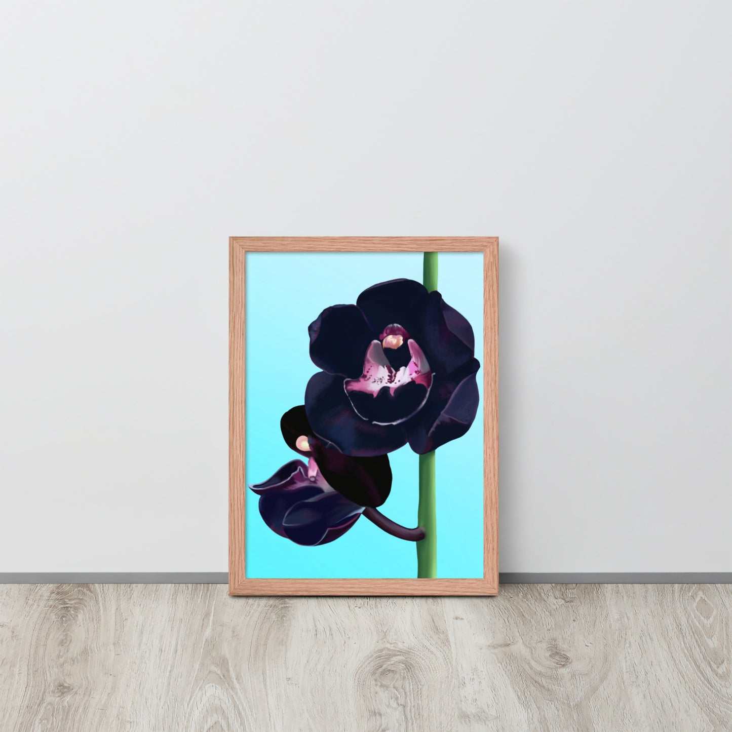 Black Orchid Wall Art | Hand-Painted Floral Print – Framed or Unframed