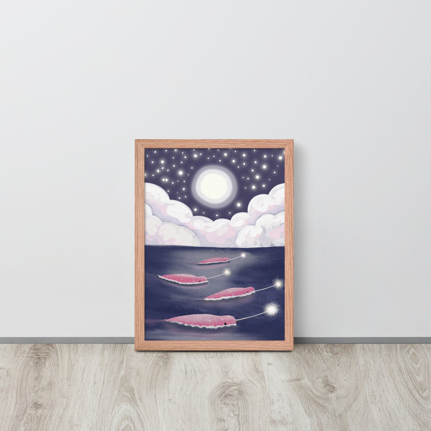 Narwhals Under the Stars | Whimsical Ocean Wall Art Print