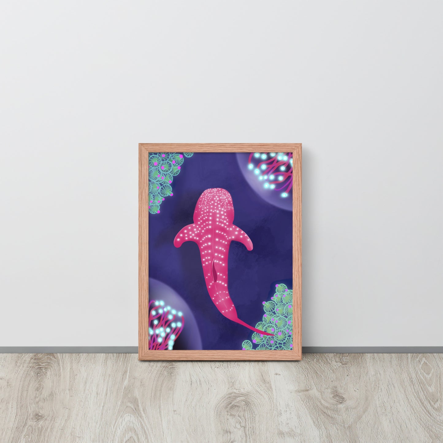 Pink Bioluminescent Whale Shark Wall Art | Ocean Print & Framed Poster
