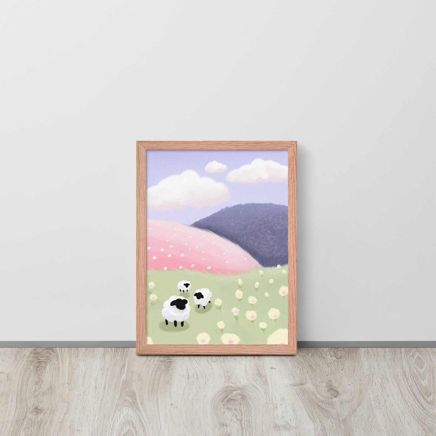 Pastel Sheep Meadow Wall Art – Whimsical Nursery Print | Framed or Unframed