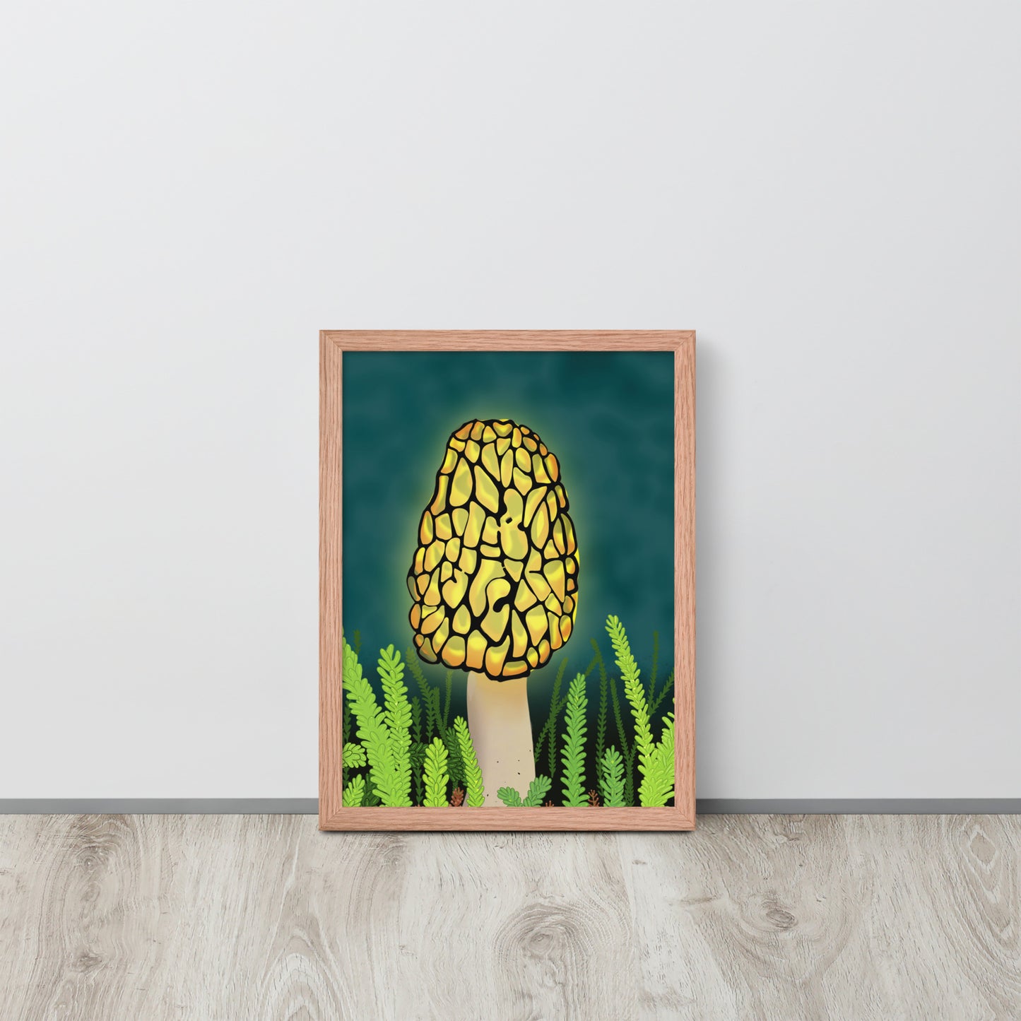 Glowing Morel Mushroom Art Print: Hand-Painted Forest Fungi Illustration