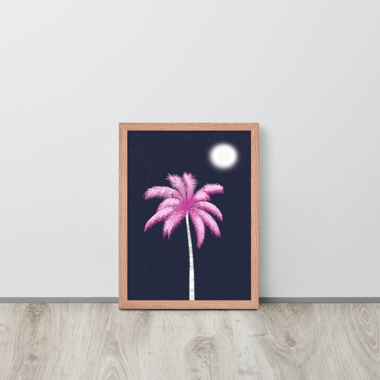 Pink Palm Tree Art Print | Tropical Night Wall Art | Coastal Boho Decor