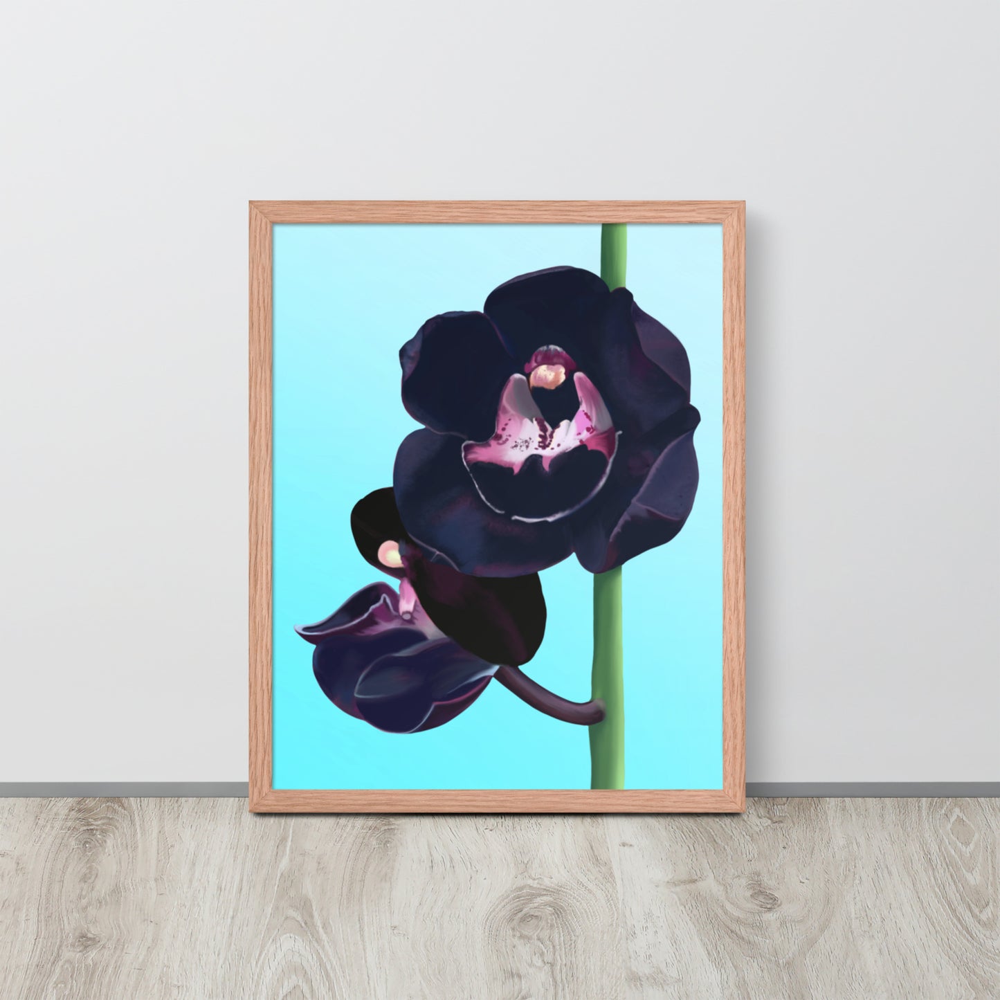 Black Orchid Wall Art | Hand-Painted Floral Print – Framed or Unframed