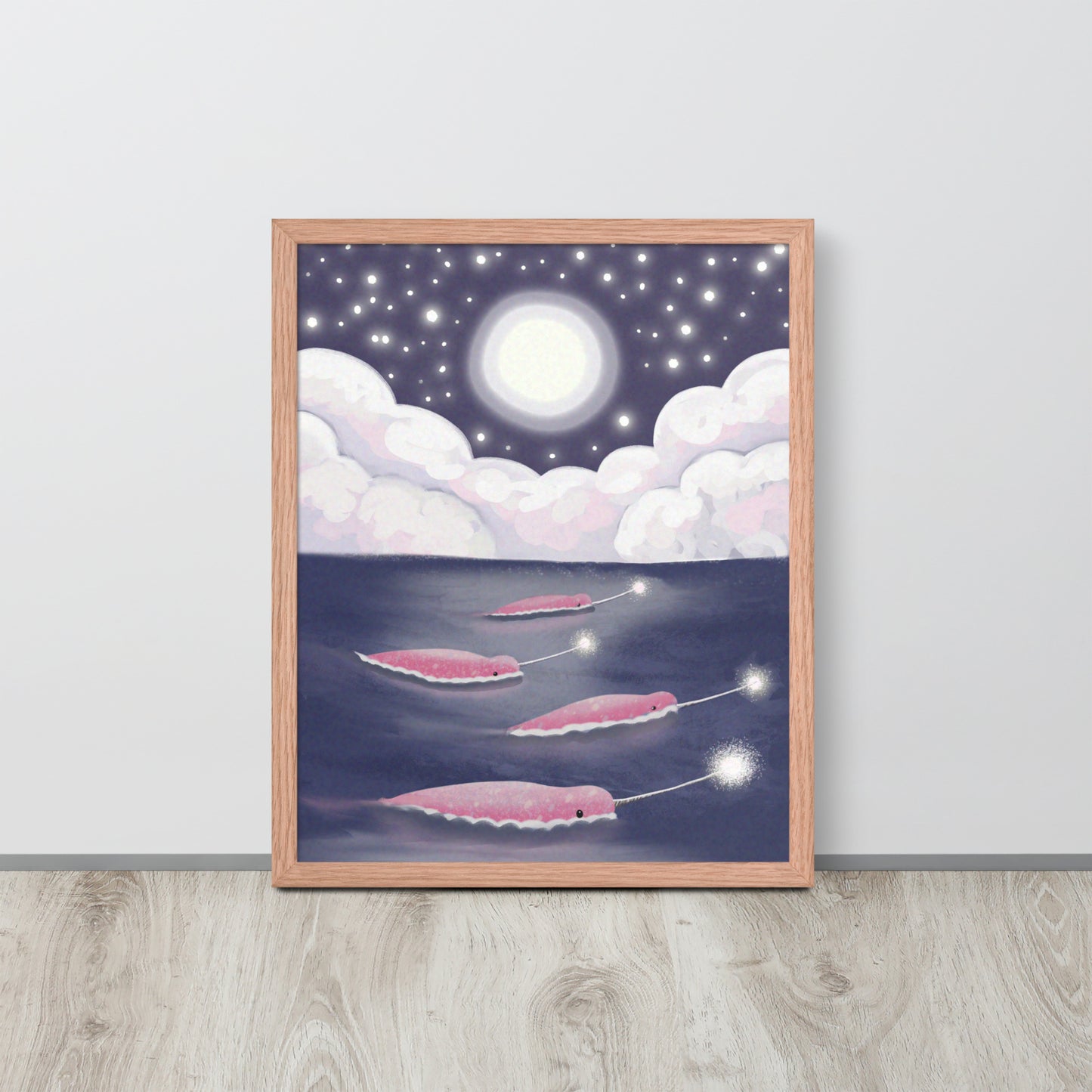 Narwhals Under the Stars | Whimsical Ocean Wall Art Print