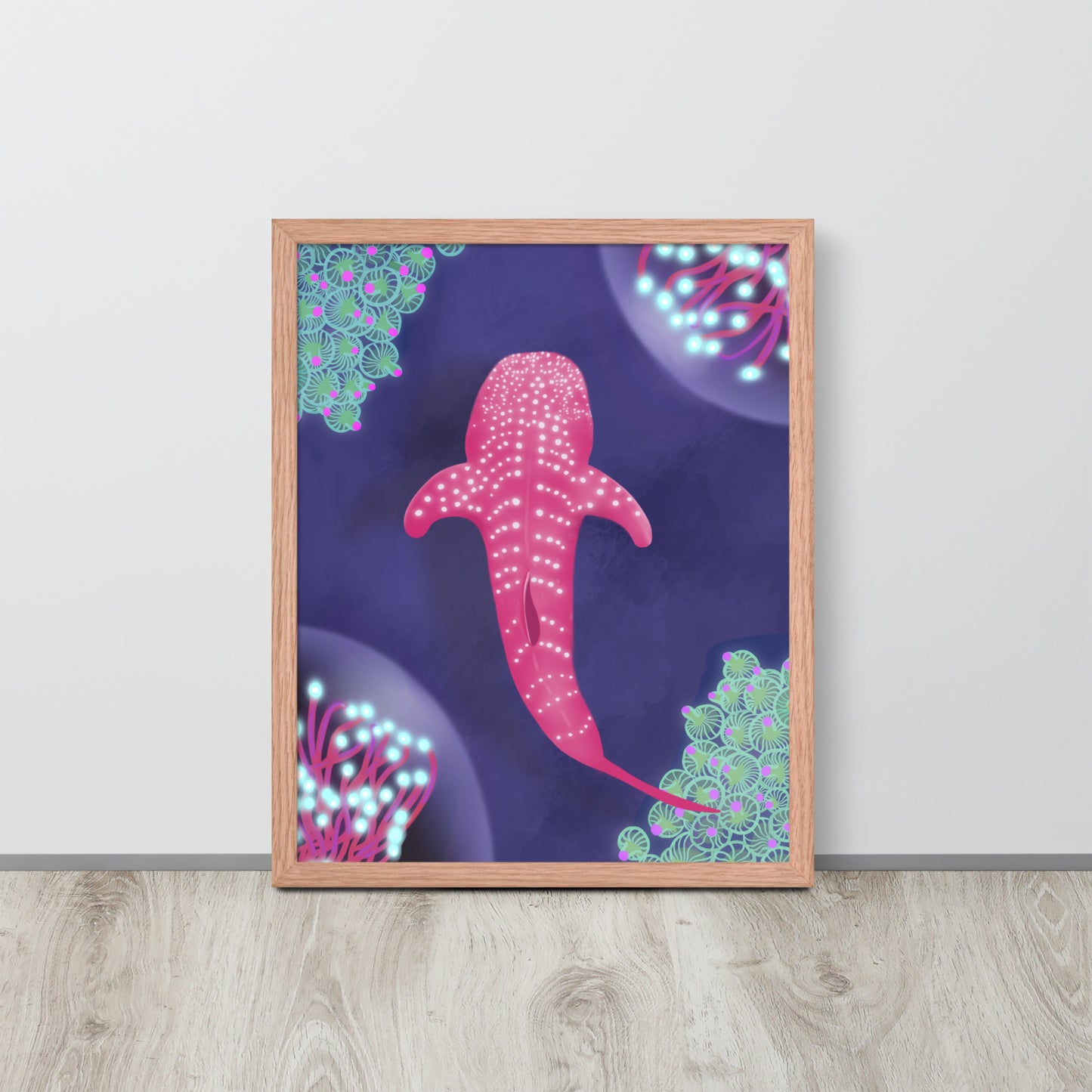 Pink Bioluminescent Whale Shark Wall Art | Ocean Print & Framed Poster