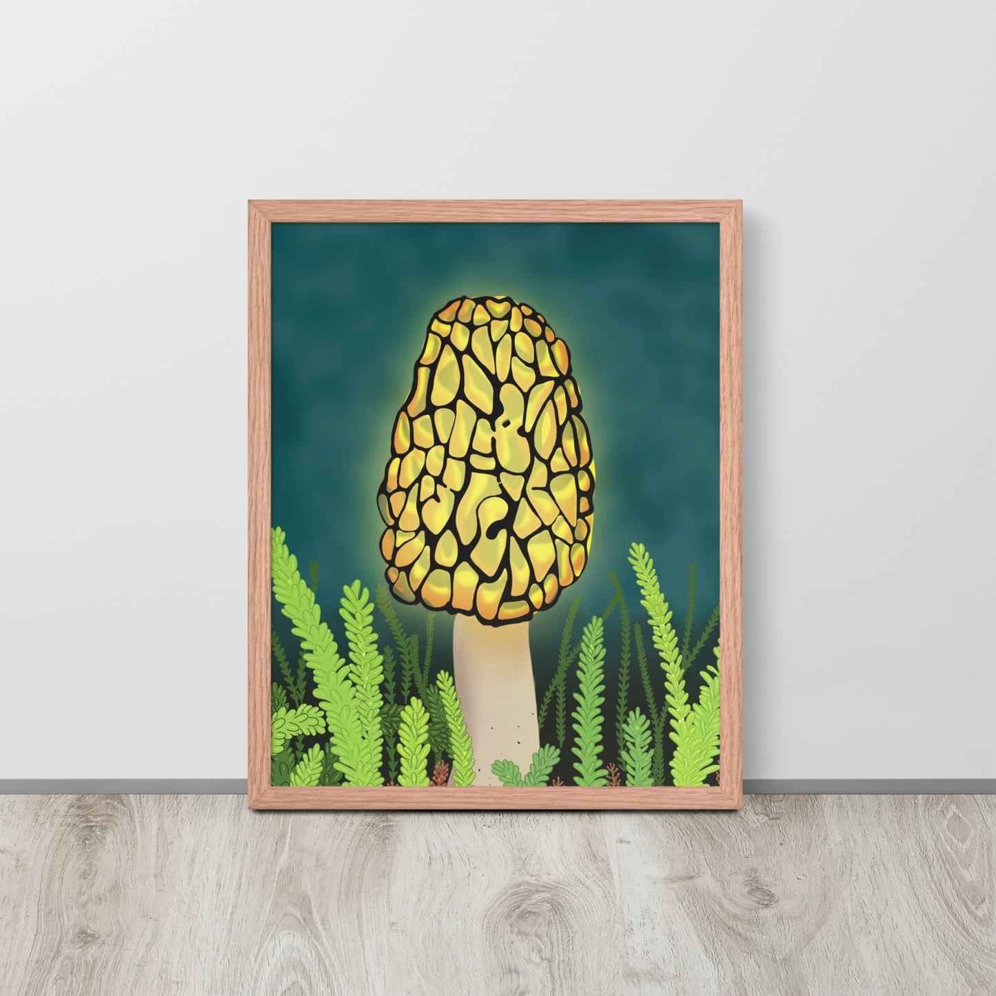 Glowing Morel Mushroom Art Print: Hand-Painted Forest Fungi Illustration