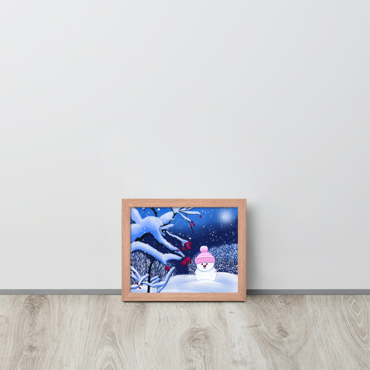 Snowman Winter Night Art Print: Whimsical Holiday Decor