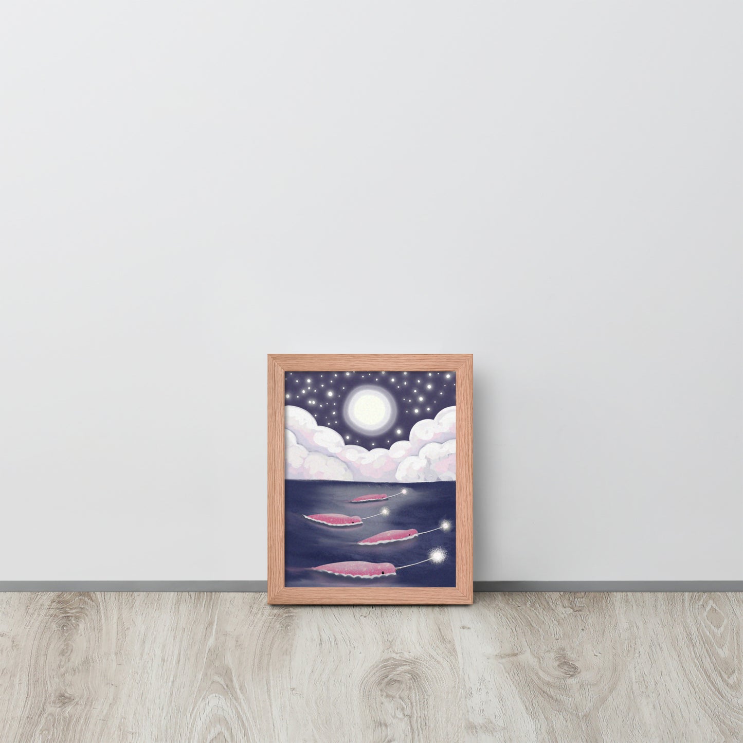 Narwhals Under the Stars | Whimsical Ocean Wall Art Print