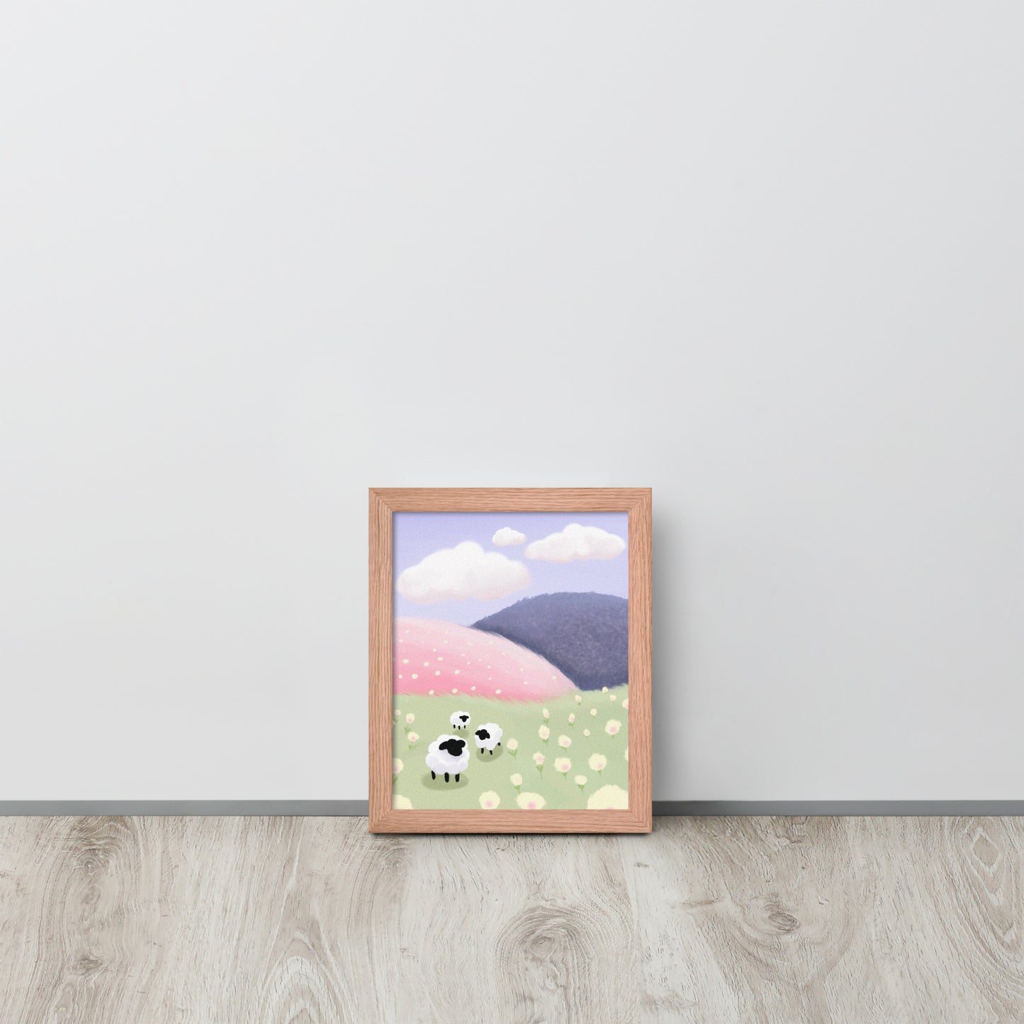 Pastel Sheep Meadow Wall Art – Whimsical Nursery Print | Framed or Unframed
