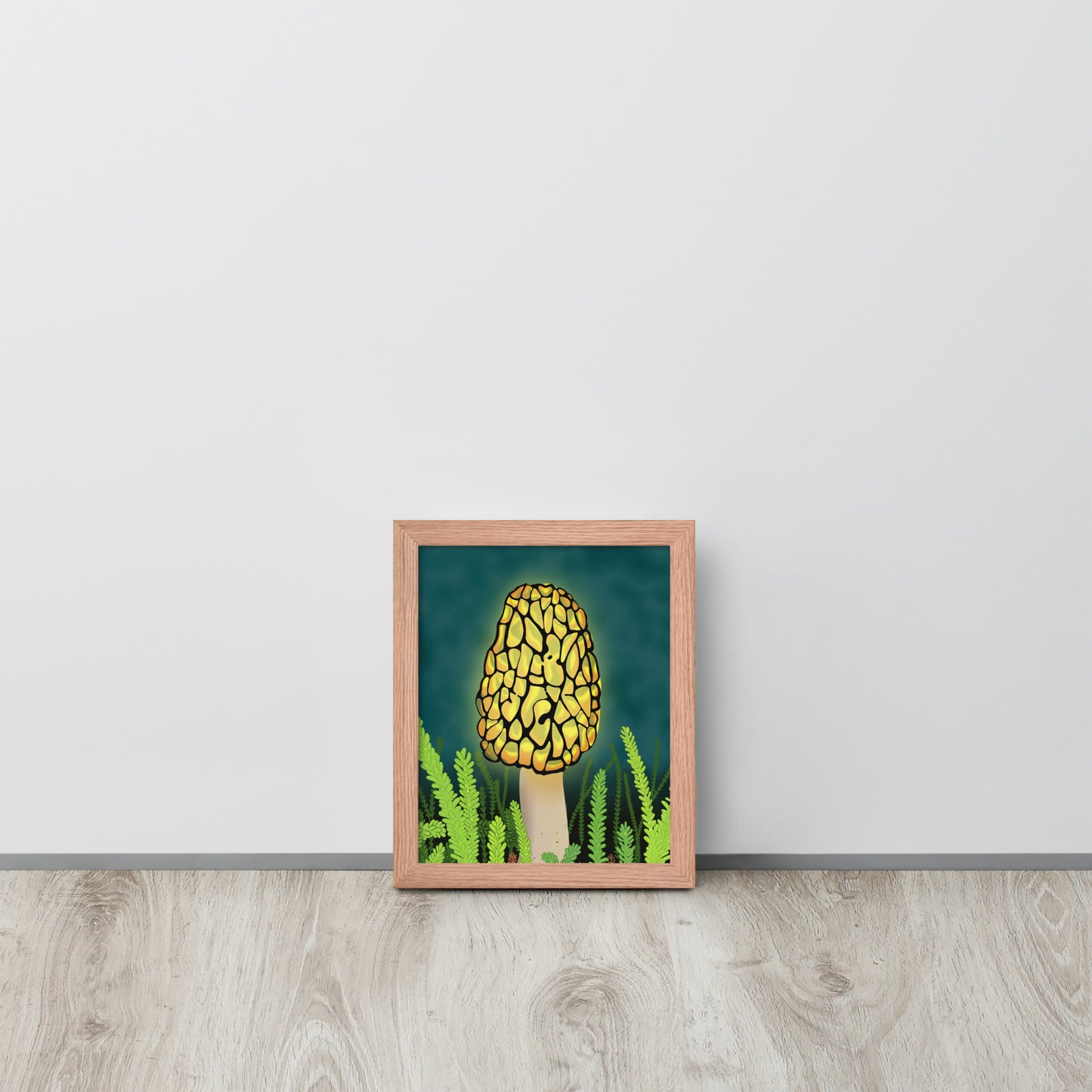 Glowing Morel Mushroom Art Print: Hand-Painted Forest Fungi Illustration