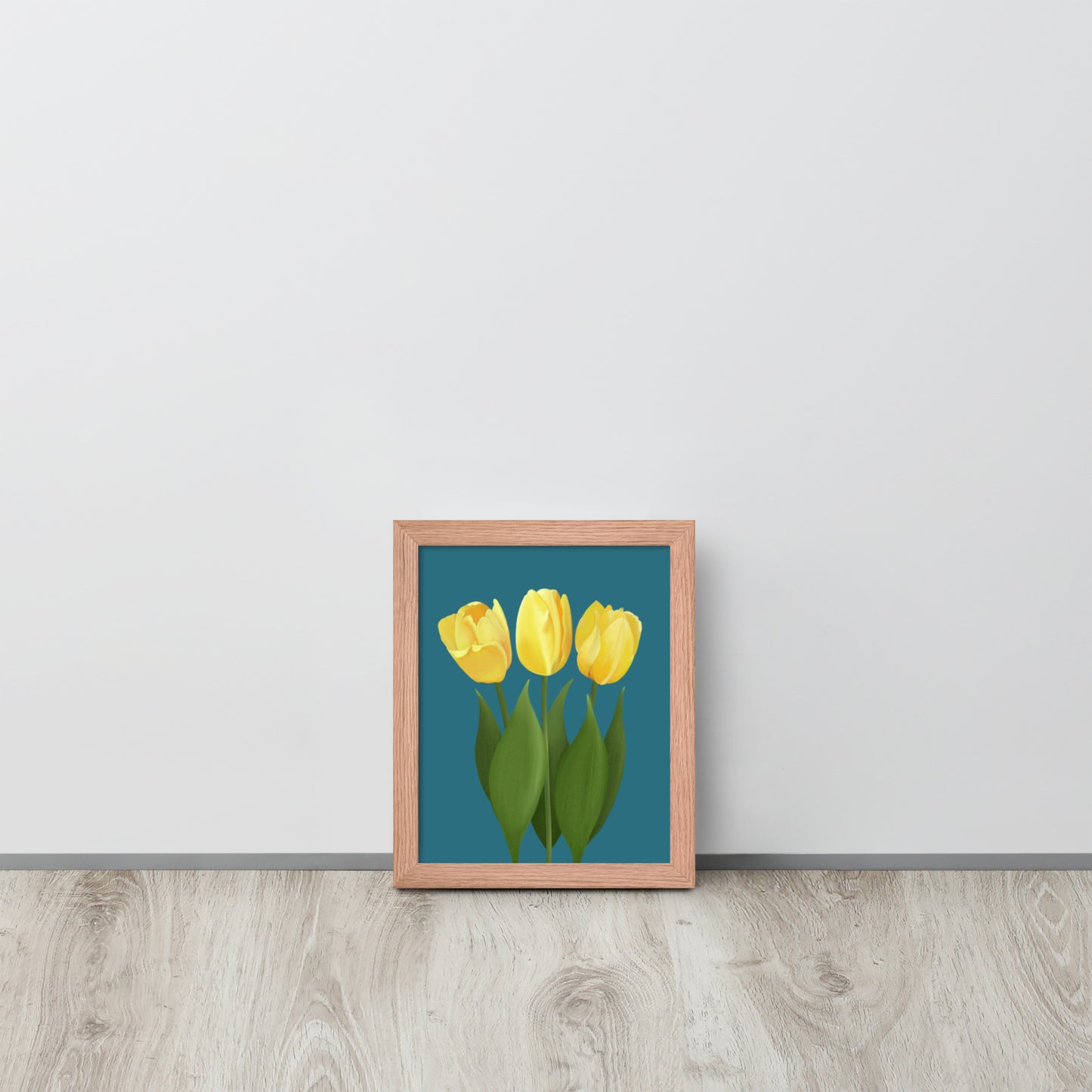 Yellow Tulip Floral Wall Art Print | Hand-Painted Botanical Decor on Teal