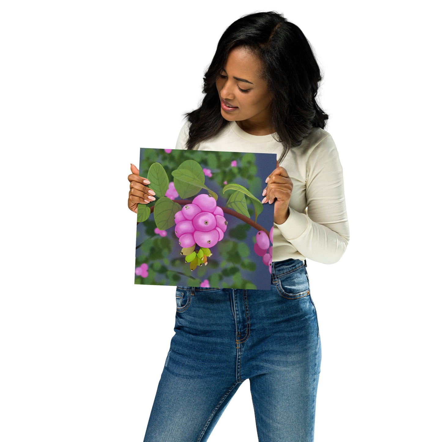 Pink Snowberries Wall Art | Hand-Painted Botanical Print