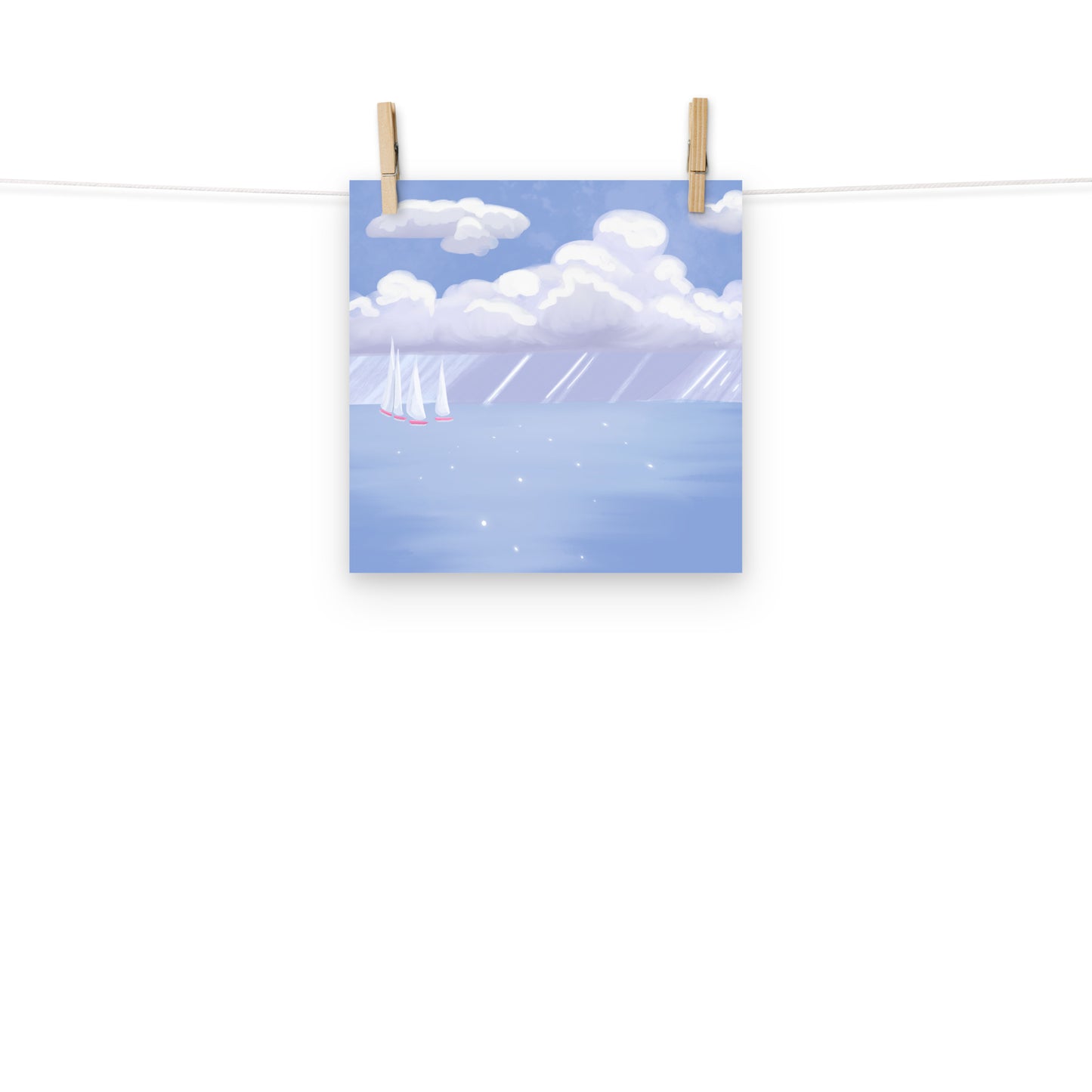 Coastal Sailboat Wall Art Print | Hand Painted Ocean Seascape | Blue Coastal Decor | Beach House Wall Art | Nautical Artwork | Digital Print