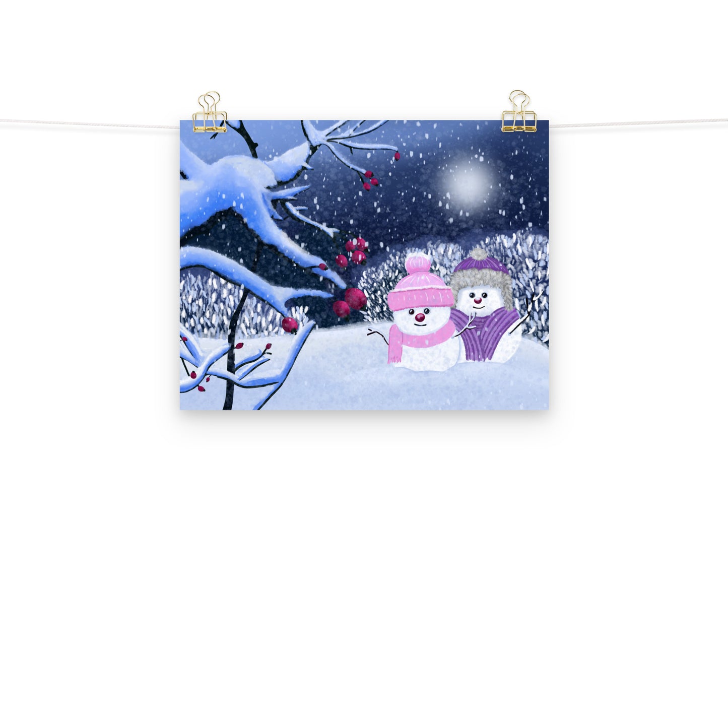 Snowman Winter Night Art Print: Whimsical Holiday Decor