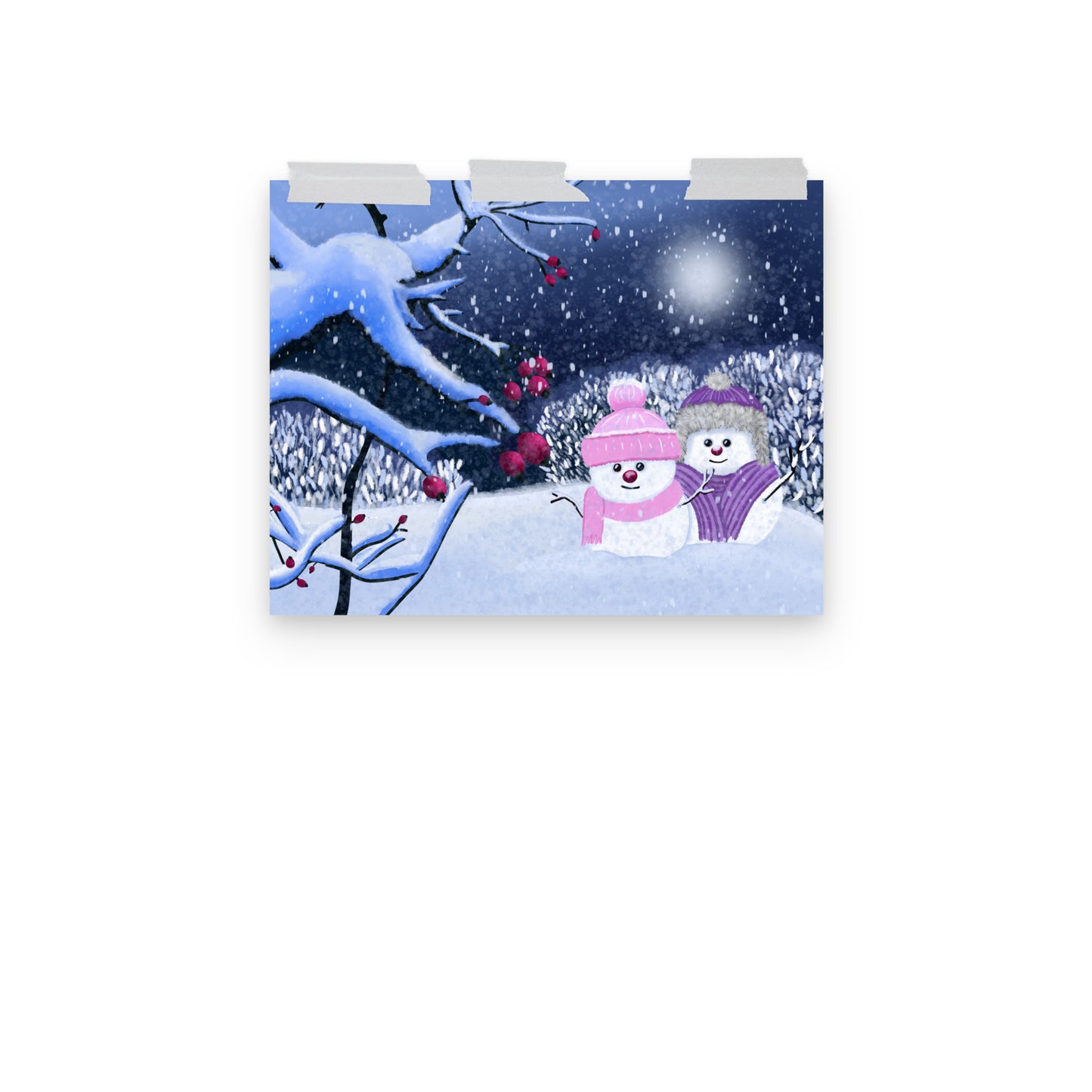 Snowman Winter Night Art Print: Whimsical Holiday Decor