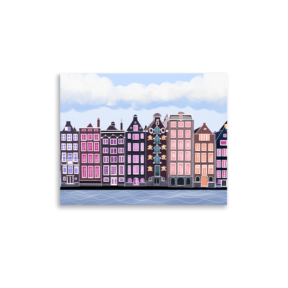 Amsterdam Canal Houses Wall Art | Colorful Dutch Cityscape Print & Framed Poster