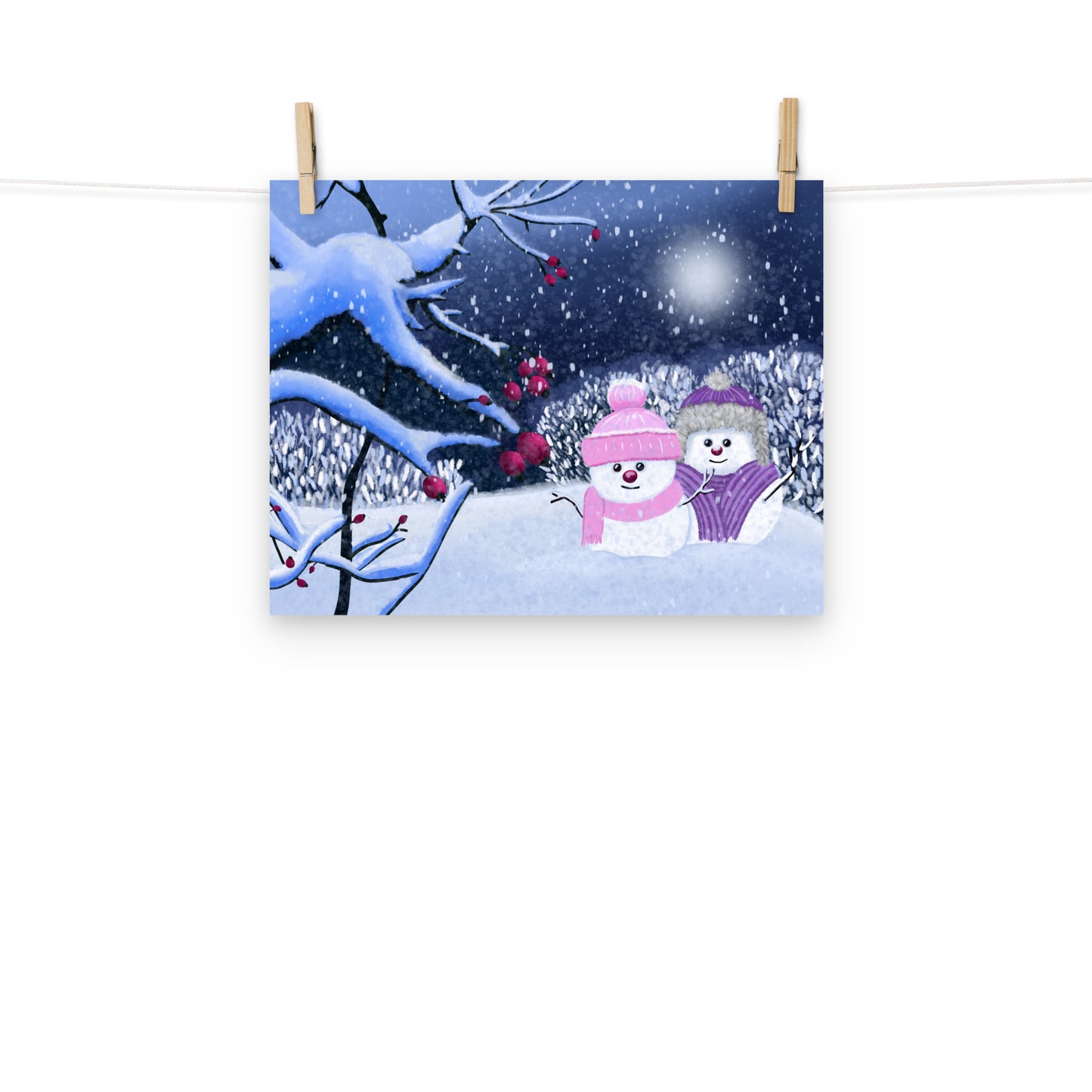 Snowman Winter Night Art Print: Whimsical Holiday Decor