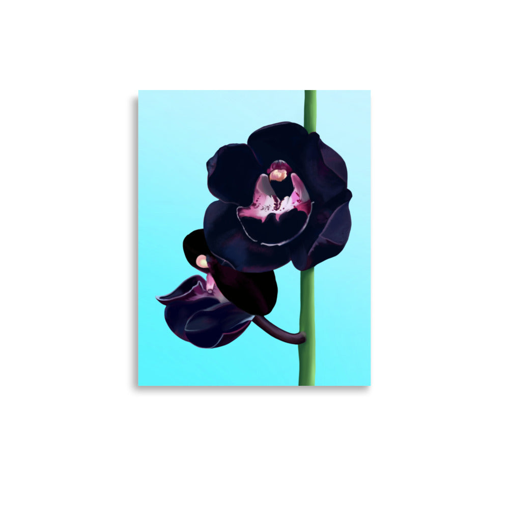 Black Orchid Wall Art | Hand-Painted Floral Print – Framed or Unframed