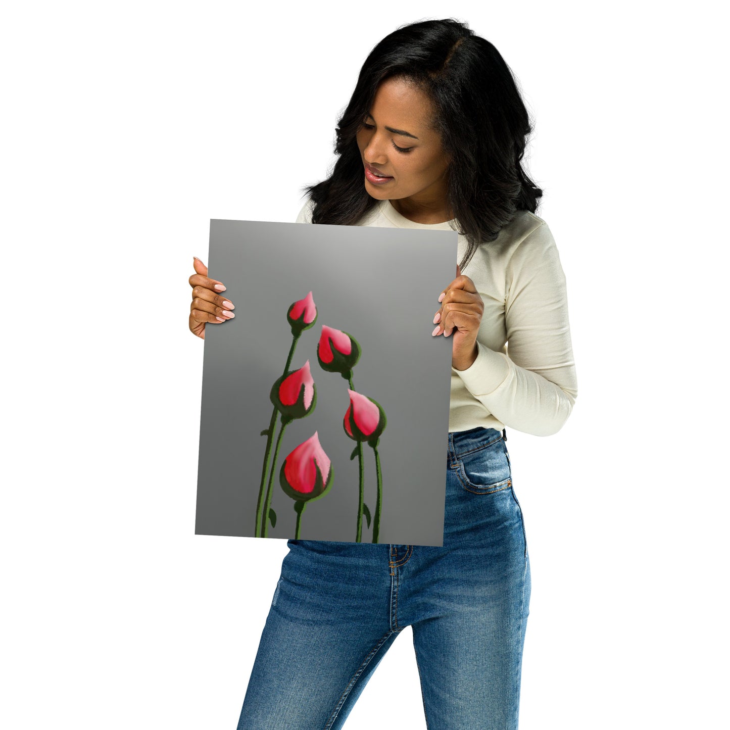 Blush in Bloom – Pink Rosebud Art Print | Minimalist Floral Wall Decor