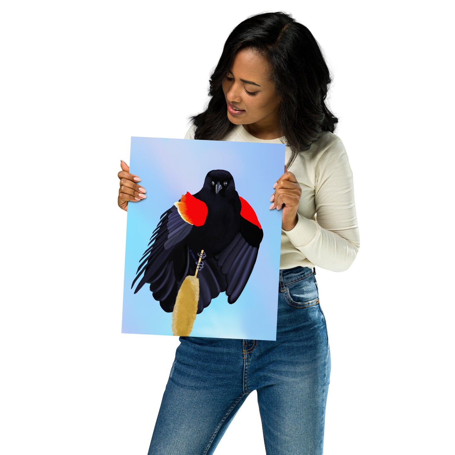 Red-Winged Blackbird Art Print – Hand-Painted Wildlife | Nature Wall Decor