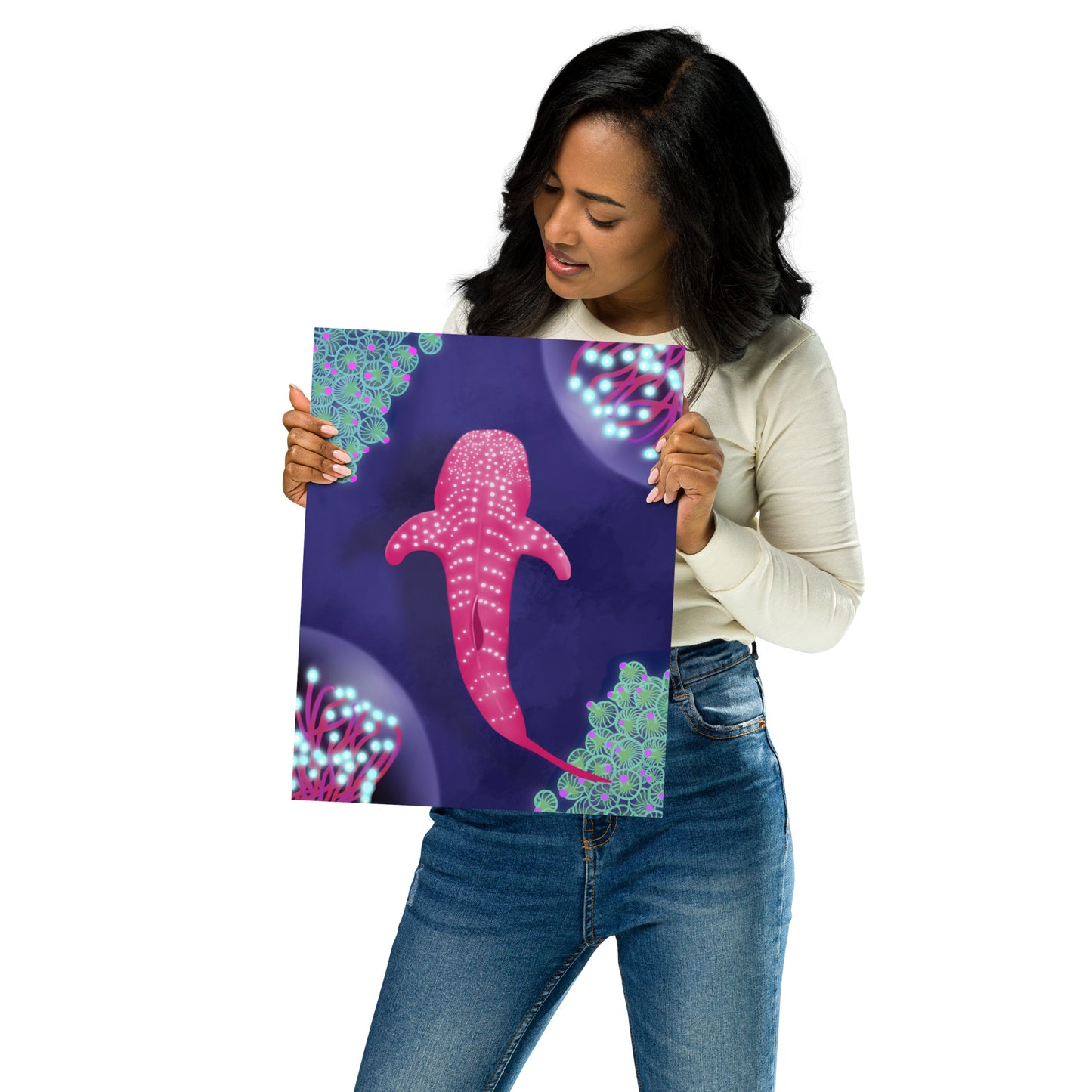 Pink Bioluminescent Whale Shark Wall Art | Ocean Print & Framed Poster