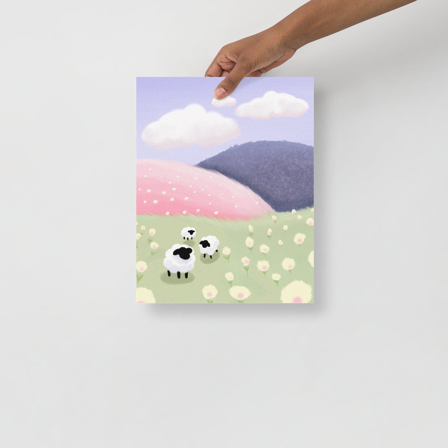 Pastel Sheep Meadow Wall Art – Whimsical Nursery Print | Framed or Unframed