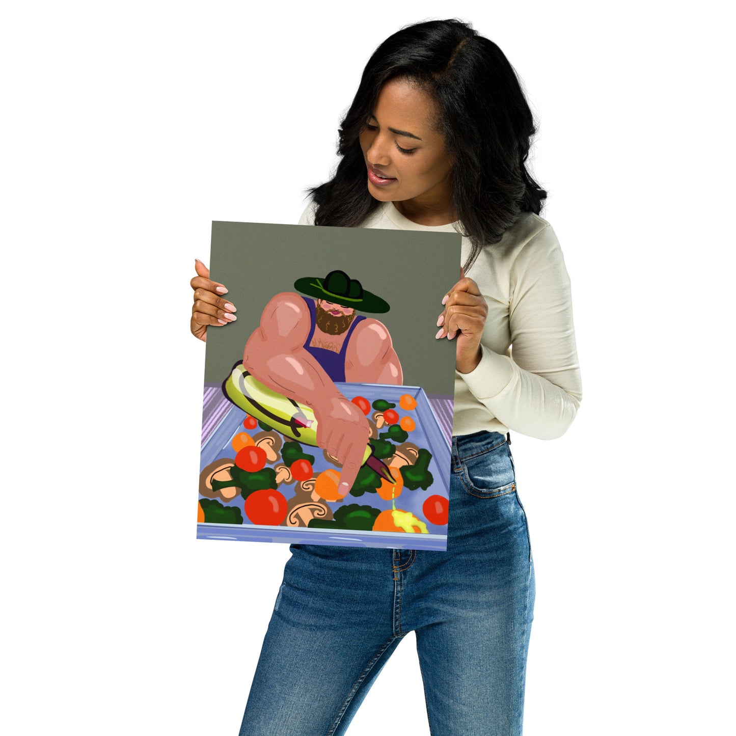 Strongman Salad Art Print | Whimsical Kitchen Wall Art | Print or Framed
