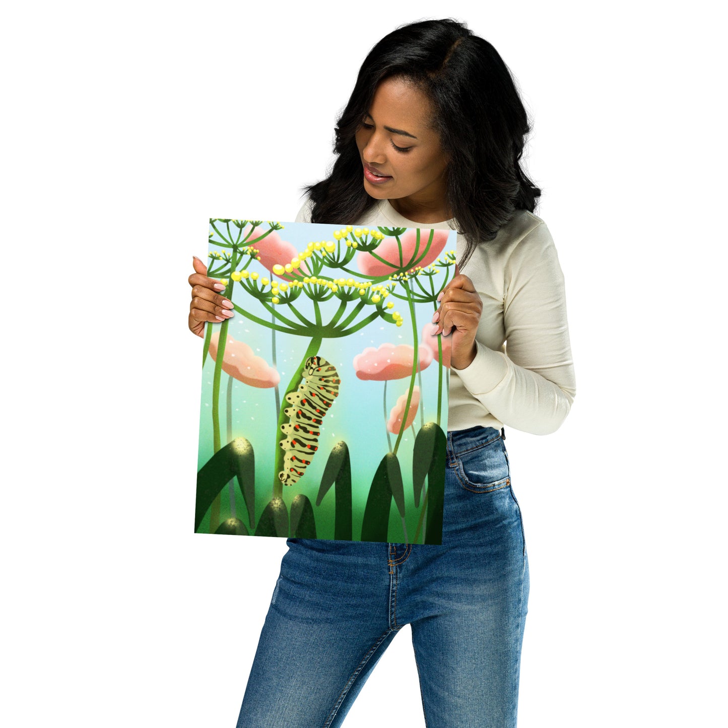 Caterpillar Art Print – Hand-Painted Botanical Wall Art | Nursery & Nature Decor