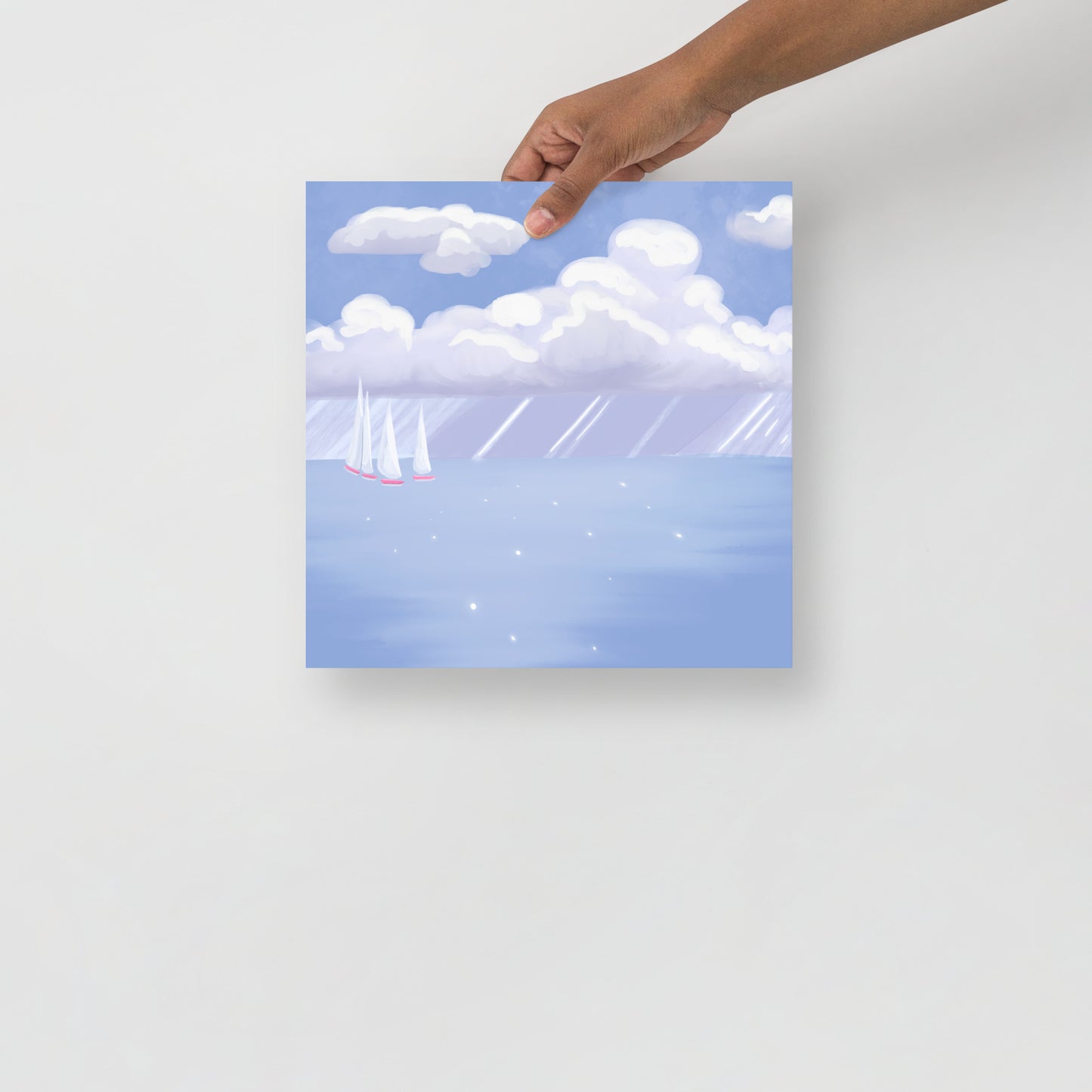 Coastal Sailboat Wall Art Print | Hand Painted Ocean Seascape | Blue Coastal Decor | Beach House Wall Art | Nautical Artwork | Digital Print
