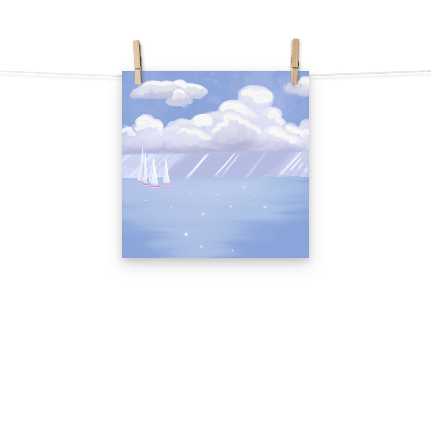Coastal Sailboat Wall Art Print | Hand Painted Ocean Seascape | Blue Coastal Decor | Beach House Wall Art | Nautical Artwork | Digital Print