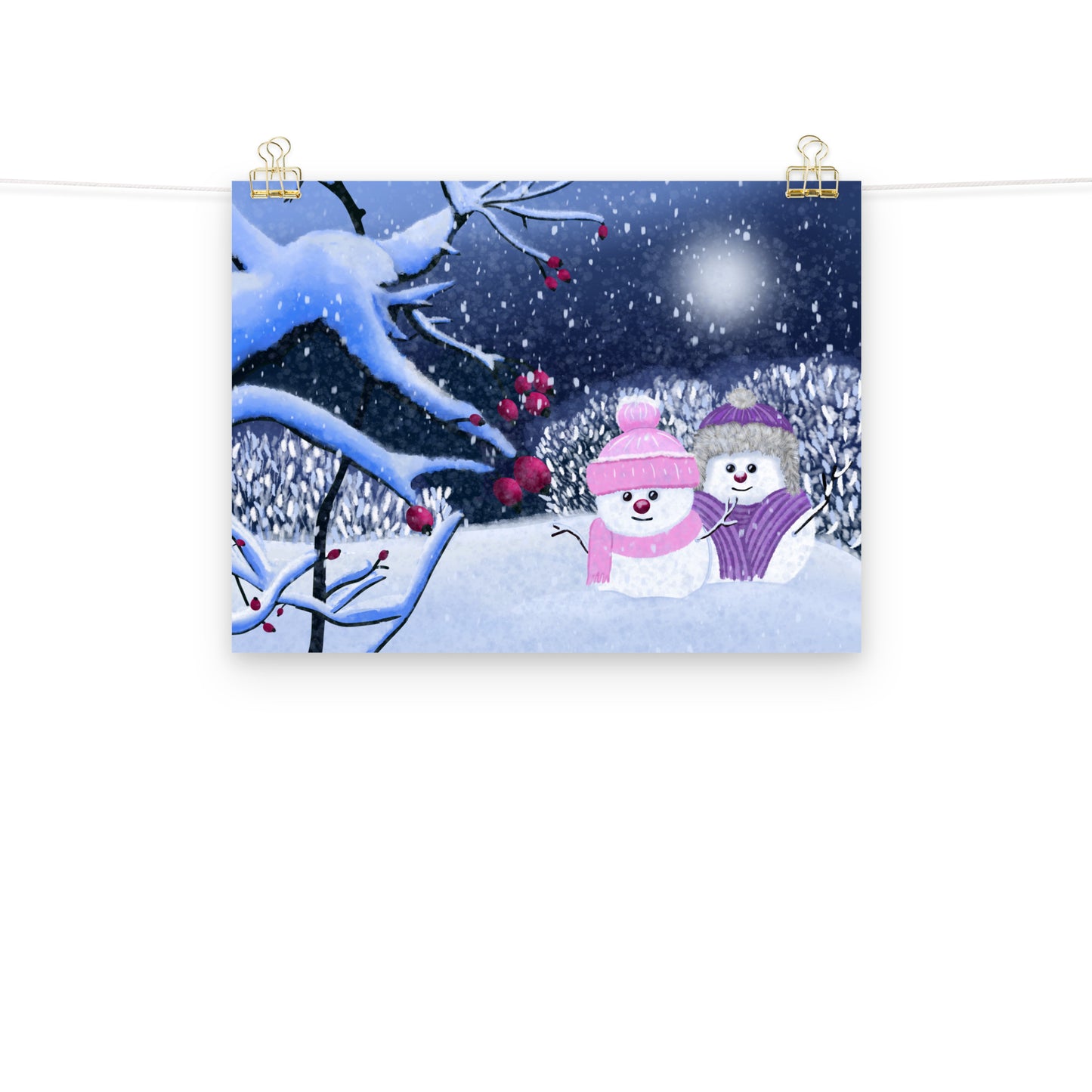 Snowman Winter Night Art Print: Whimsical Holiday Decor
