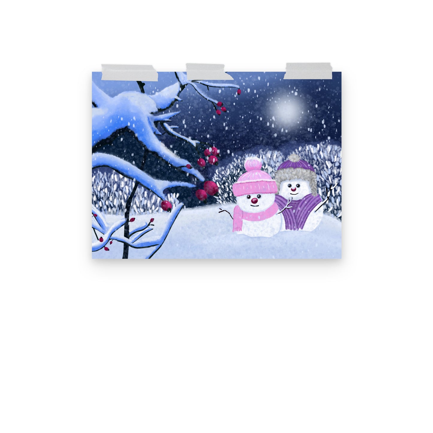 Snowman Winter Night Art Print: Whimsical Holiday Decor